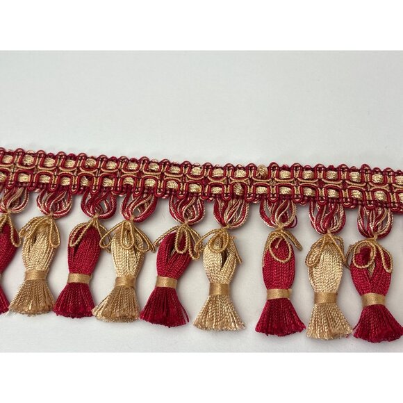 Decorative Red & Gold Tassel Trim Ribbon 1 yard + 20" Festive Accents Vtg - Picture 2 of 13